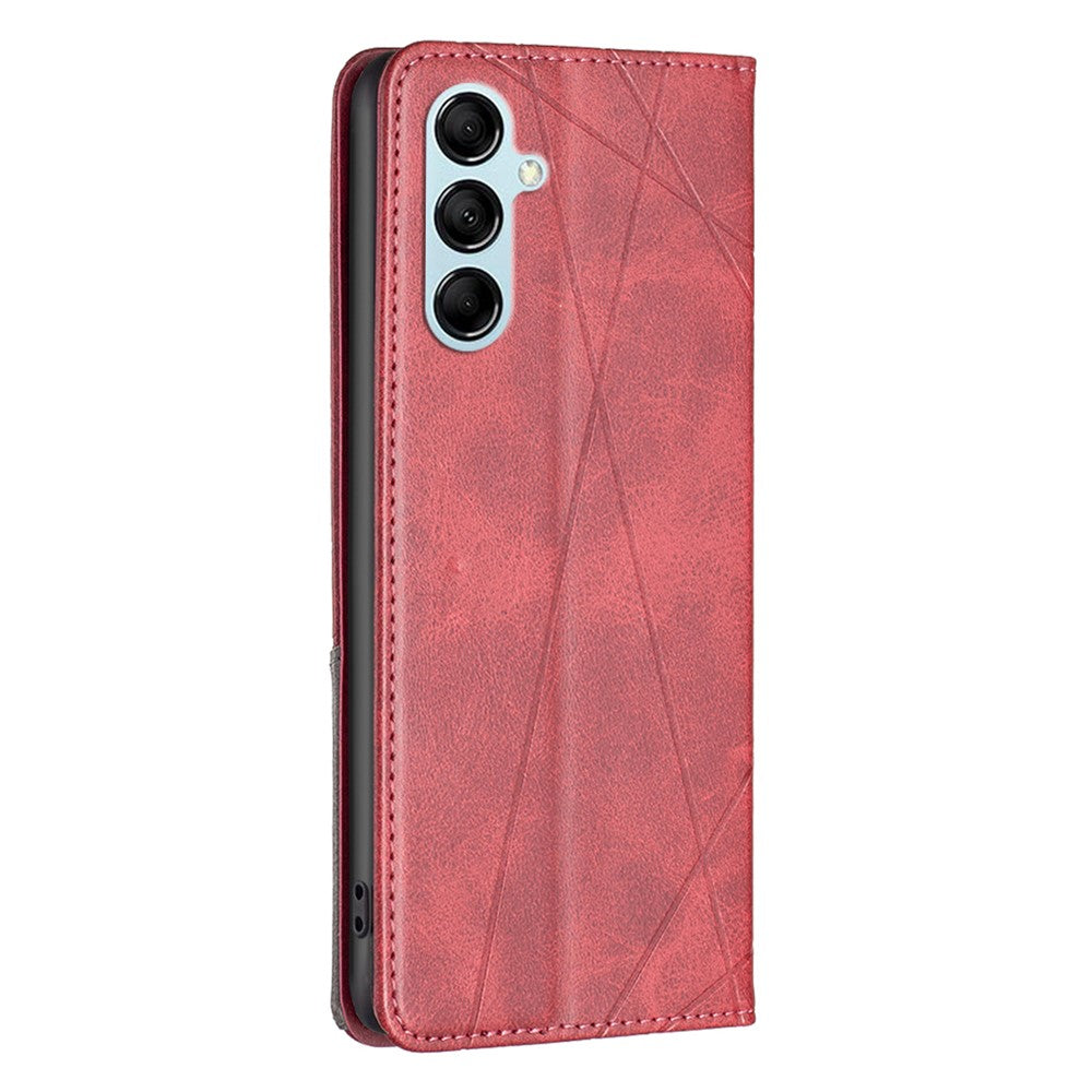 For Samsung Galaxy M14 5G Leather Case with Card Holder Imprinting Pattern Phone Stand Cover - Red