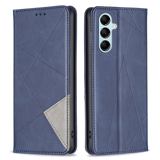 For Samsung Galaxy M14 5G Leather Case with Card Holder Imprinting Pattern Phone Stand Cover - Blue