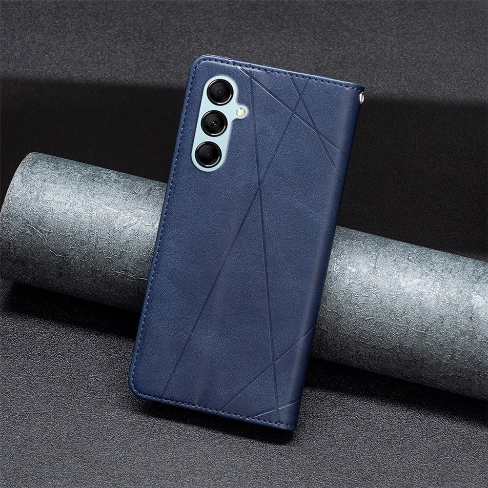 For Samsung Galaxy M14 5G Leather Case with Card Holder Imprinting Pattern Phone Stand Cover - Blue
