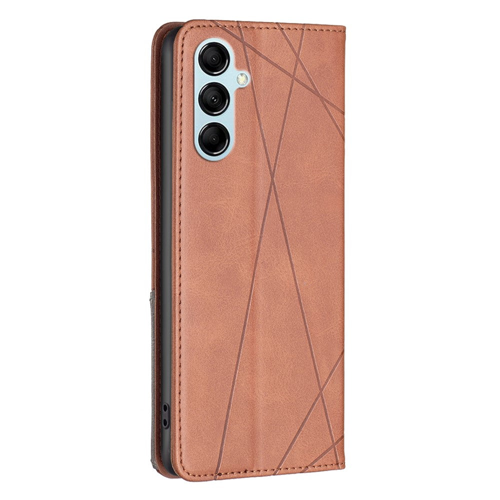 For Samsung Galaxy M14 5G Leather Case with Card Holder Imprinting Pattern Phone Stand Cover - Brown