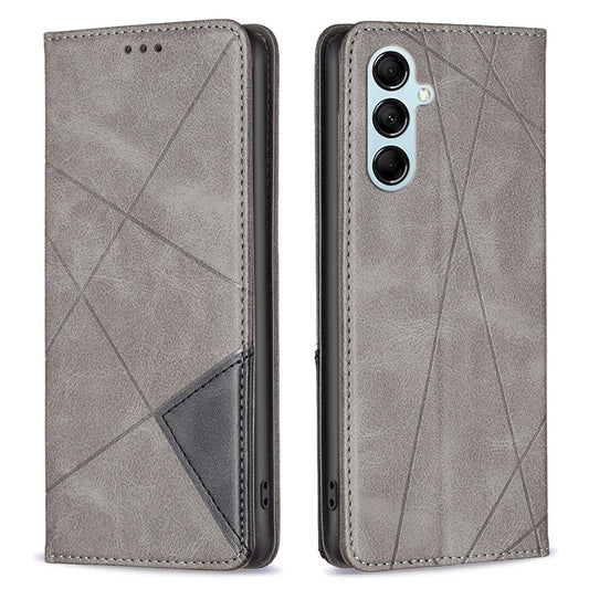 For Samsung Galaxy M14 5G Leather Case with Card Holder Imprinting Pattern Phone Stand Cover - Grey