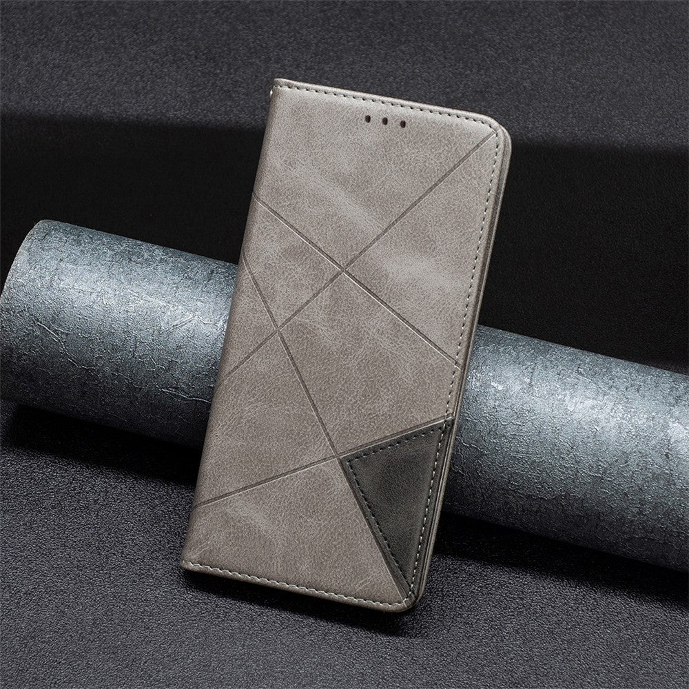 For Samsung Galaxy M14 5G Leather Case with Card Holder Imprinting Pattern Phone Stand Cover - Grey