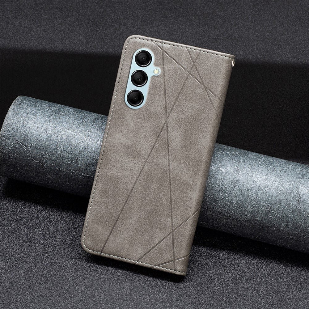 For Samsung Galaxy M14 5G Leather Case with Card Holder Imprinting Pattern Phone Stand Cover - Grey