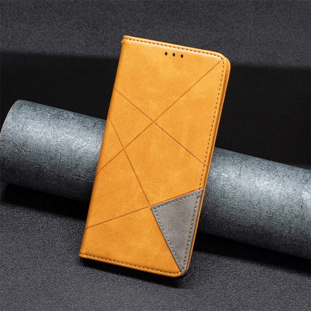 For Samsung Galaxy M14 5G Leather Case with Card Holder Imprinting Pattern Phone Stand Cover - Yellow