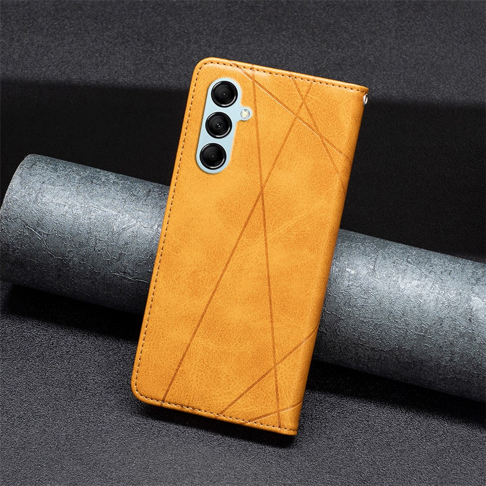 For Samsung Galaxy M14 5G Leather Case with Card Holder Imprinting Pattern Phone Stand Cover - Yellow