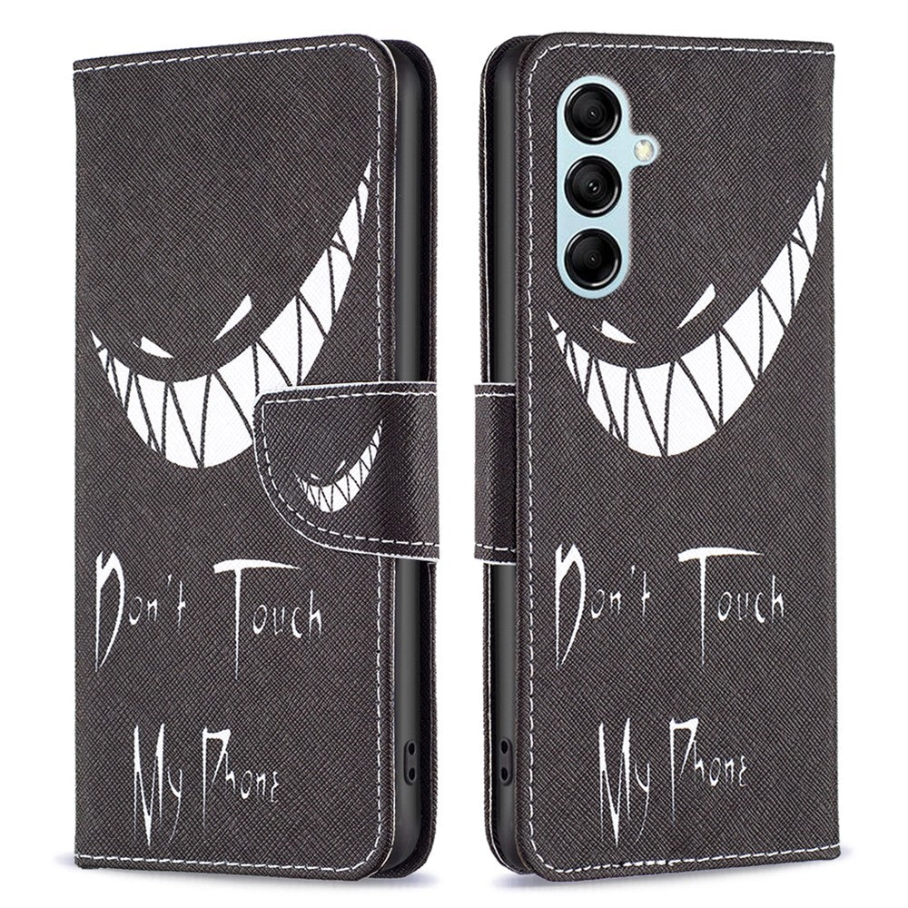 For Samsung Galaxy M14 5G Phone Case Pattern Printing PU Leather Wallet Stand Cover - Don't Touch My Phone