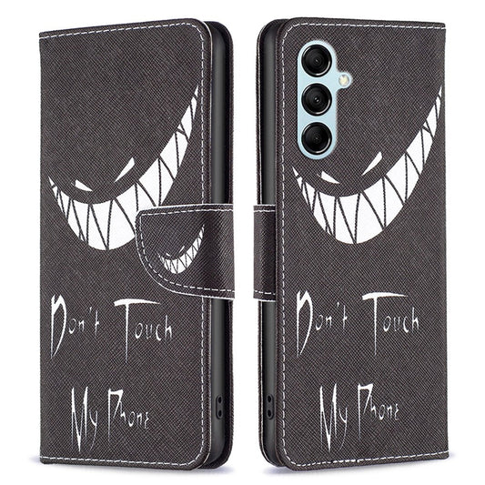 For Samsung Galaxy M14 5G Phone Case Pattern Printing PU Leather Wallet Stand Cover - Don't Touch My Phone