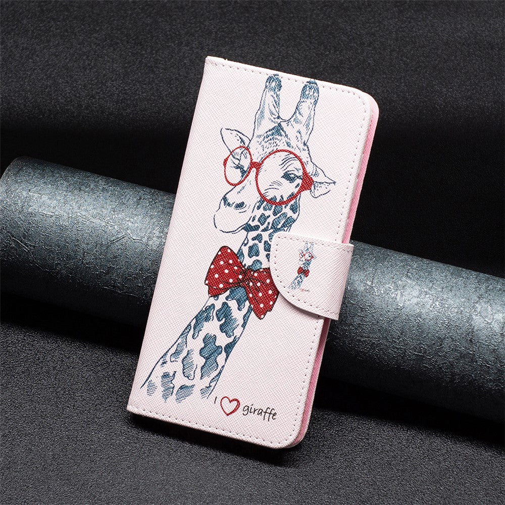 For Samsung Galaxy M14 5G Phone Case Pattern Printing PU Leather Wallet Stand Cover - Giraffe