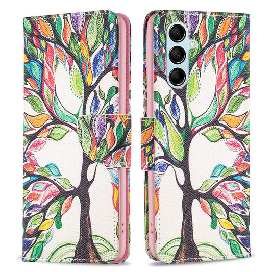 For Samsung Galaxy M14 5G Phone Case Pattern Printing PU Leather Wallet Stand Cover - Life Tree