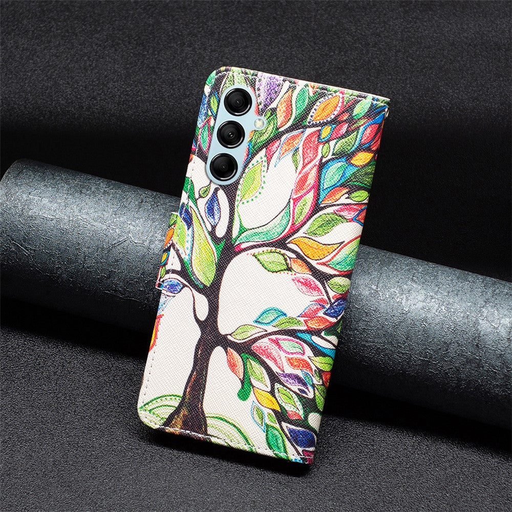 For Samsung Galaxy M14 5G Phone Case Pattern Printing PU Leather Wallet Stand Cover - Life Tree