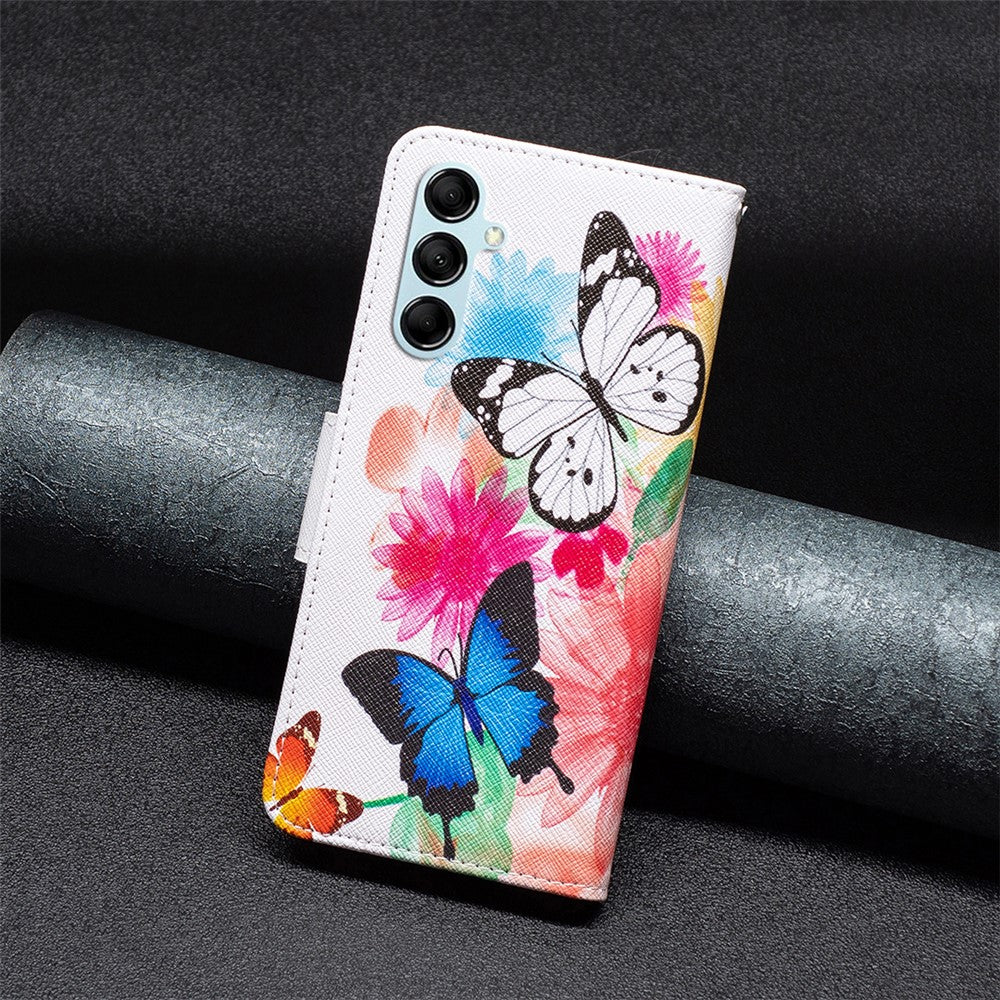 For Samsung Galaxy M14 5G Phone Case Pattern Printing PU Leather Wallet Stand Cover - Two Butterflies
