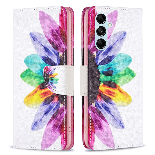 For Samsung Galaxy M14 5G Phone Case Pattern Printing PU Leather Wallet Stand Cover - Sunflower
