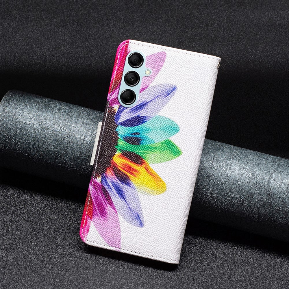 For Samsung Galaxy M14 5G Phone Case Pattern Printing PU Leather Wallet Stand Cover - Sunflower