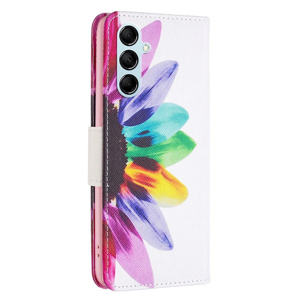 For Samsung Galaxy M14 5G Phone Case Pattern Printing PU Leather Wallet Stand Cover - Sunflower