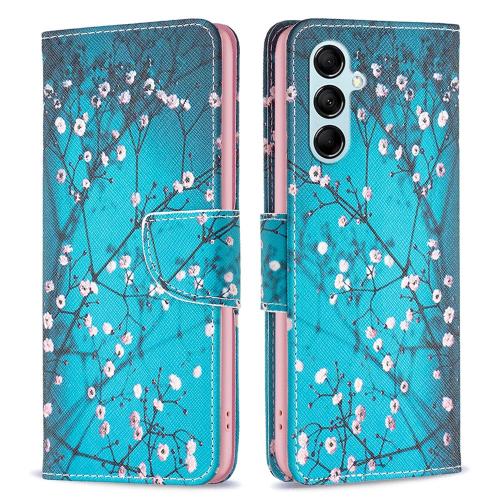 For Samsung Galaxy M14 5G Phone Case Pattern Printing PU Leather Wallet Stand Cover - Plum Blossom