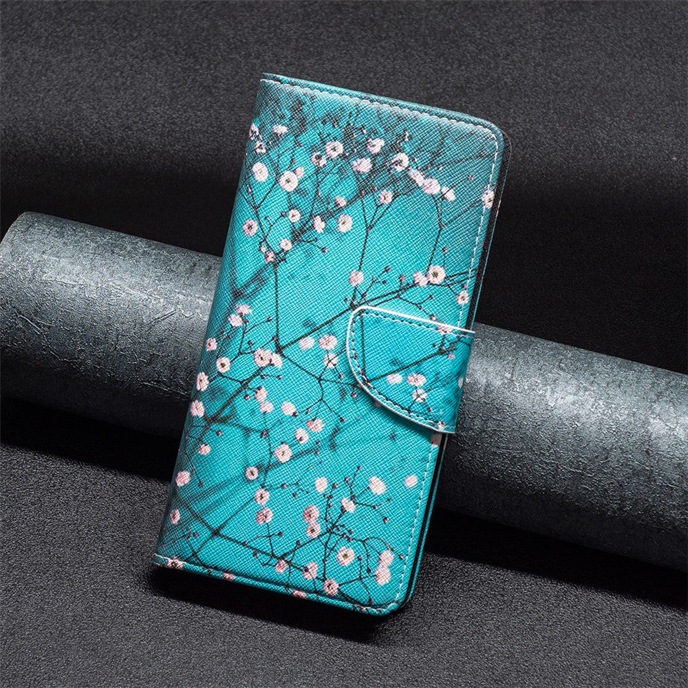 For Samsung Galaxy M14 5G Phone Case Pattern Printing PU Leather Wallet Stand Cover - Plum Blossom