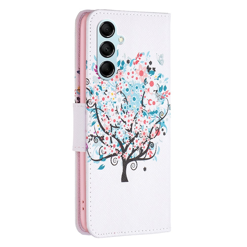 For Samsung Galaxy M14 5G Phone Case Pattern Printing PU Leather Wallet Stand Cover - Flower Tree