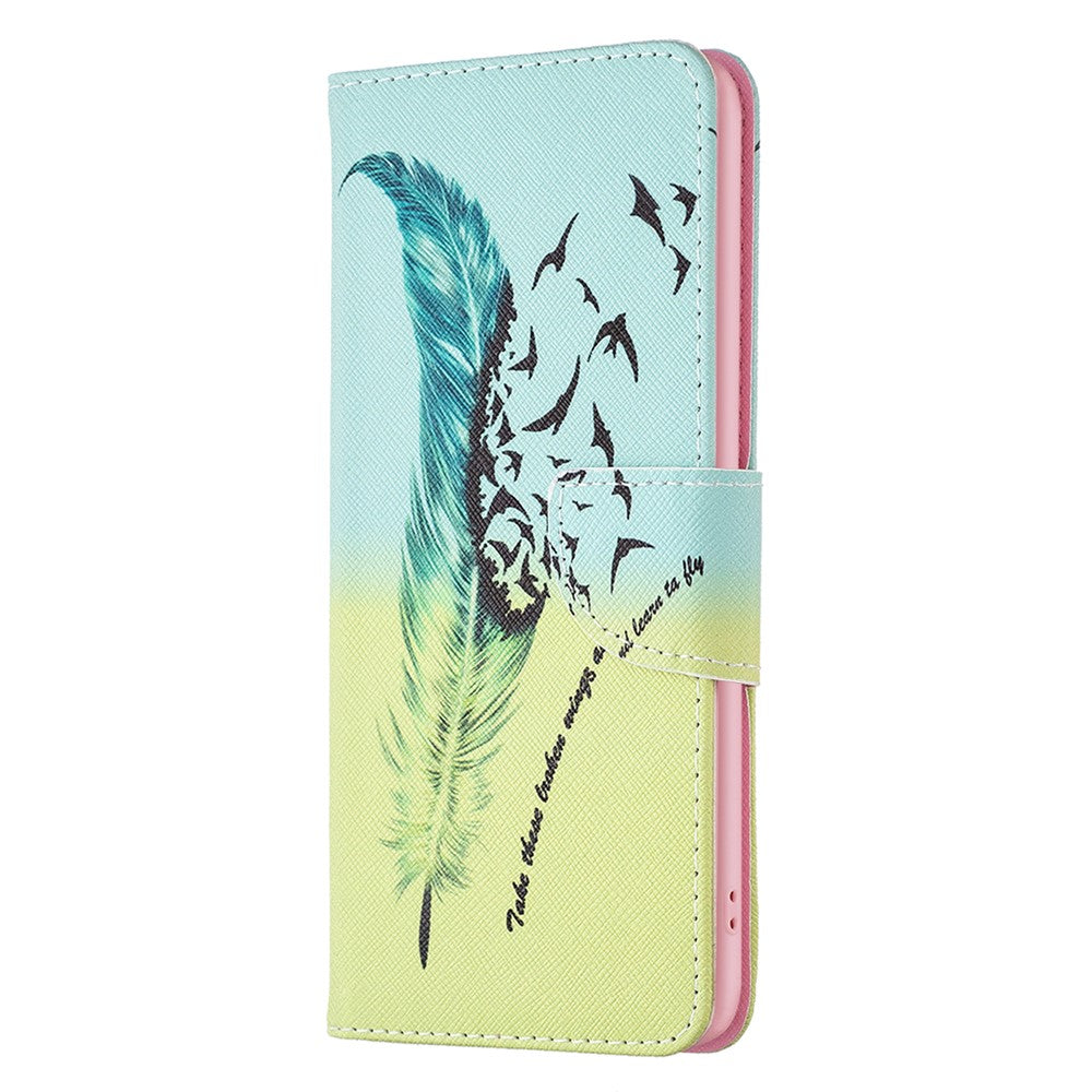 For Samsung Galaxy M14 5G Phone Case Pattern Printing PU Leather Wallet Stand Cover - Feather