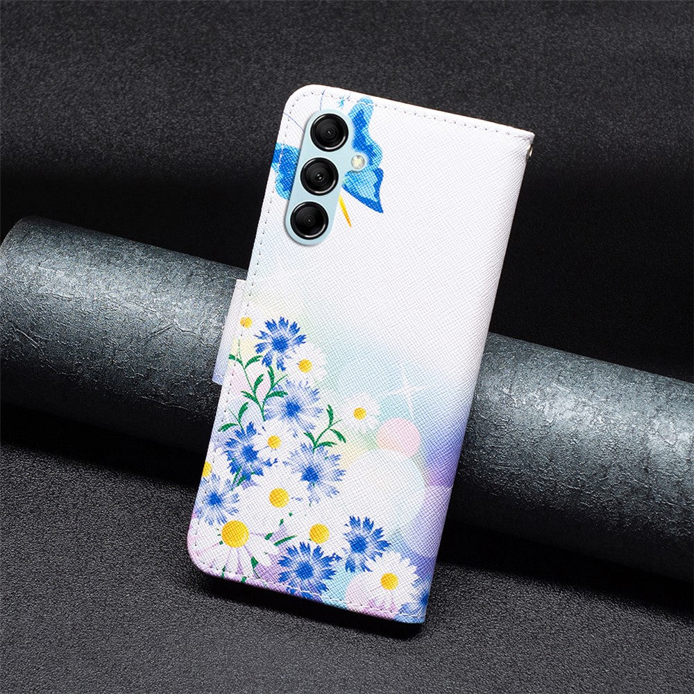 For Samsung Galaxy M14 5G Phone Case Pattern Printing PU Leather Wallet Stand Cover - Butterfly and Flowers