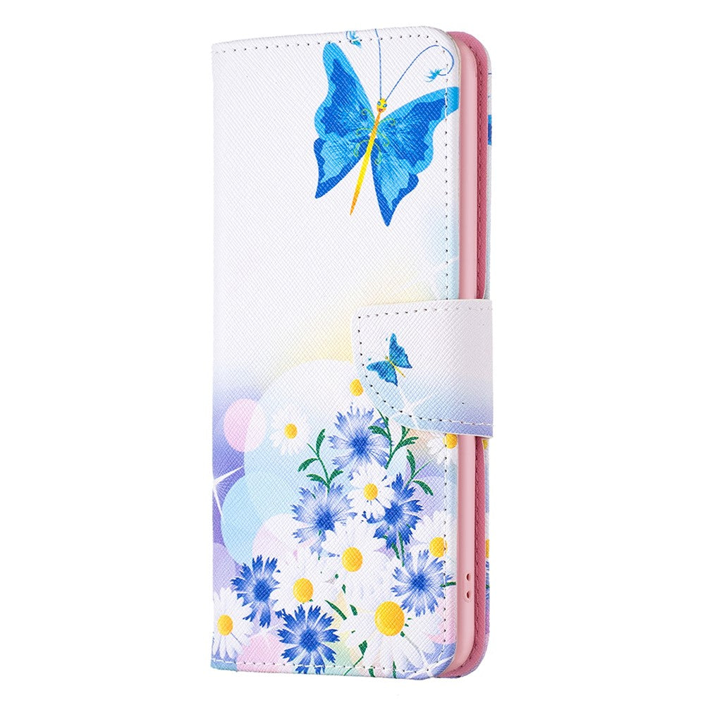 For Samsung Galaxy M14 5G Phone Case Pattern Printing PU Leather Wallet Stand Cover - Butterfly and Flowers