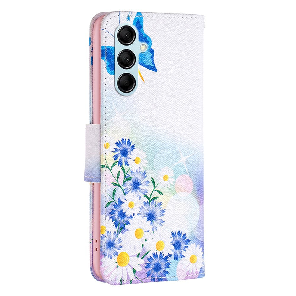 For Samsung Galaxy M14 5G Phone Case Pattern Printing PU Leather Wallet Stand Cover - Butterfly and Flowers