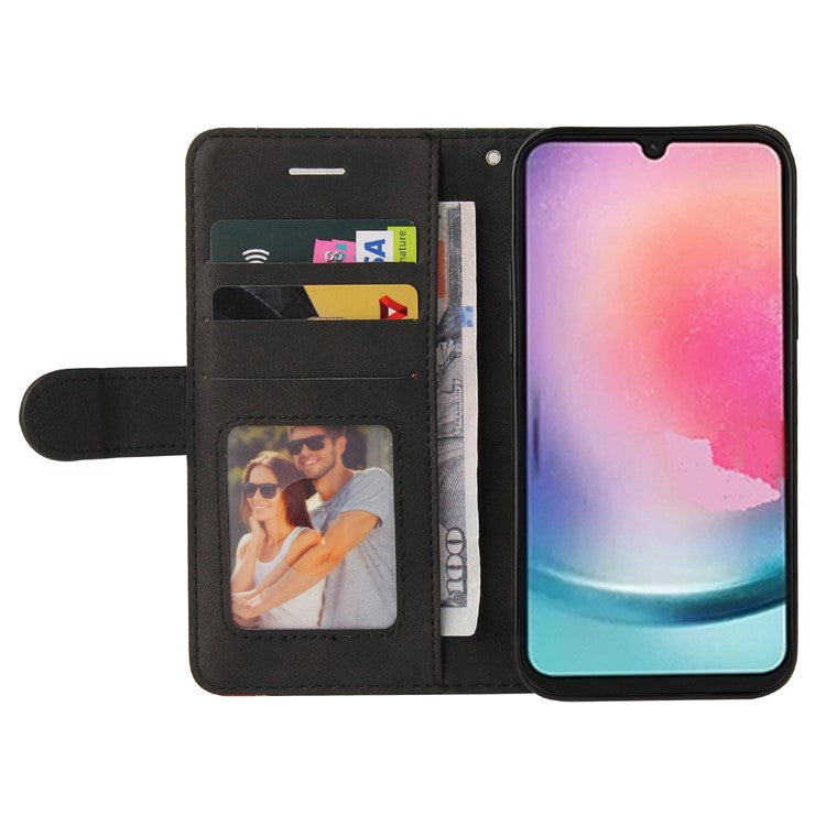 KT Leather Series-1 For Samsung Galaxy A24 4G (162.1 x 77.6 x 8.3mm) Anti-drop Stand Phone Case Wallet Dual-color Splicing Leather Cover - Black