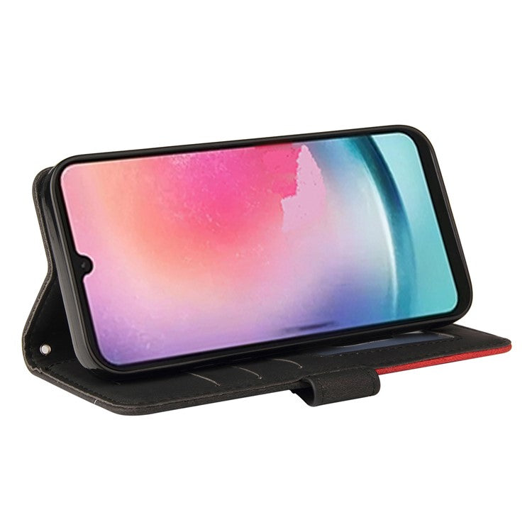 KT Leather Series-1 For Samsung Galaxy A24 4G (162.1 x 77.6 x 8.3mm) Anti-drop Stand Phone Case Wallet Dual-color Splicing Leather Cover - Black