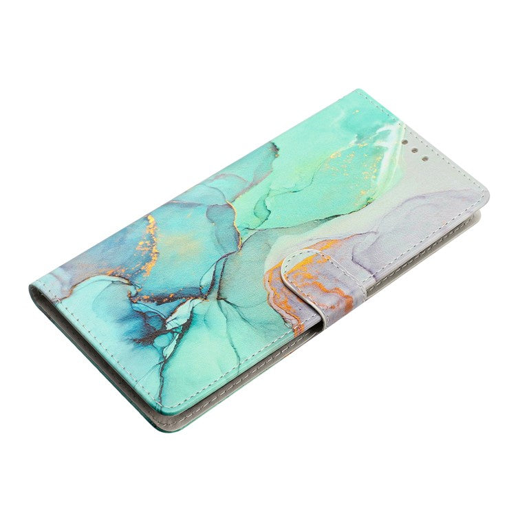 For Google Pixel 7 5G PU Leather Pattern Printing Phone Case Wallet Stand Flip Folio Cover - Green Marble