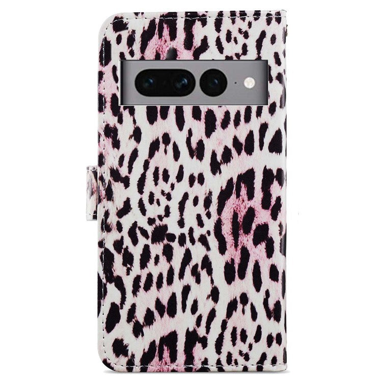 For Google Pixel 7 Pro 5G Pattern Printing PU Leather Wallet Case Stand Flip Phone Cover with Strap - Leopard