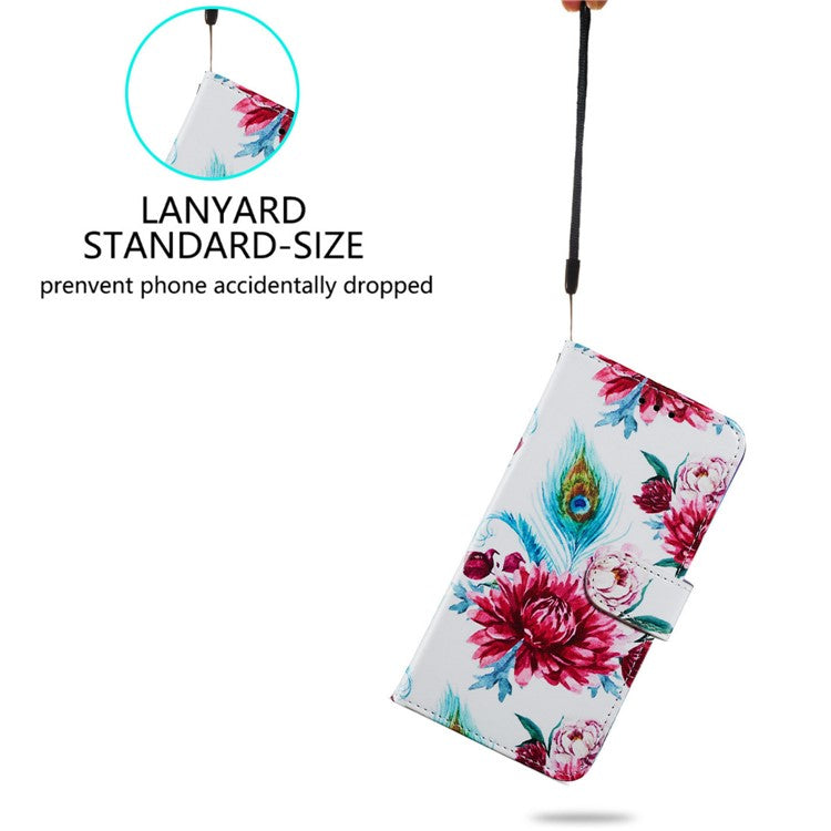 For Google Pixel 7 Pro 5G Pattern Printing PU Leather Wallet Case Stand Flip Phone Cover with Strap - Peacock Flower