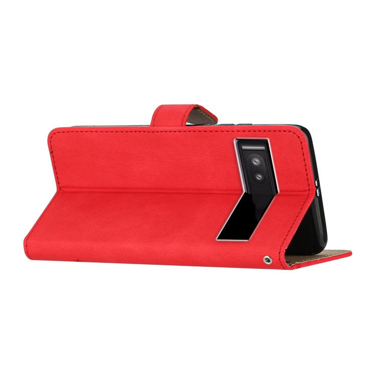 For Google Pixel 7a Imprinted Lines Leather Wallet Cover Crazy Horse Texture Phone Stand Case with Strap - Red