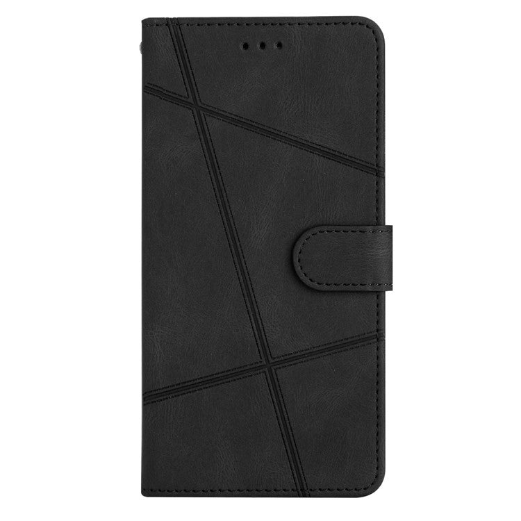 For Google Pixel 7a Imprinted Lines Leather Wallet Cover Crazy Horse Texture Phone Stand Case with Strap - Black