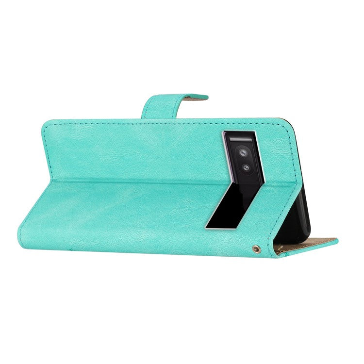 For Google Pixel 7a Imprinted Lines Leather Wallet Cover Crazy Horse Texture Phone Stand Case with Strap - Green