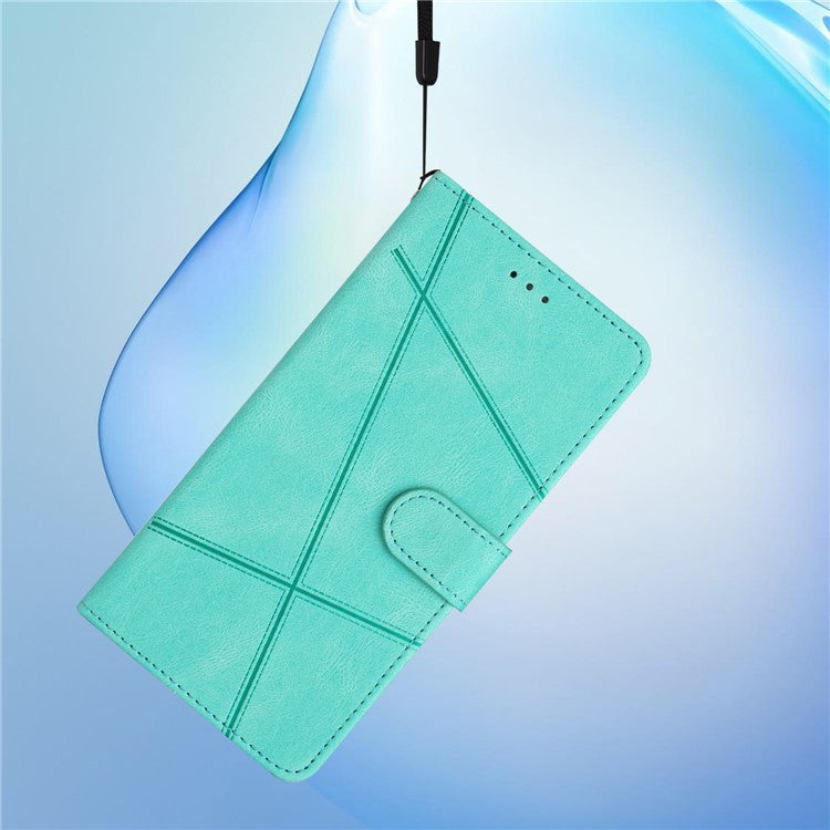 For Google Pixel 7a Imprinted Lines Leather Wallet Cover Crazy Horse Texture Phone Stand Case with Strap - Green