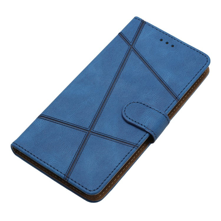For Google Pixel 7a Imprinted Lines Leather Wallet Cover Crazy Horse Texture Phone Stand Case with Strap - Blue