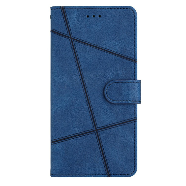 For Google Pixel 7a Imprinted Lines Leather Wallet Cover Crazy Horse Texture Phone Stand Case with Strap - Blue