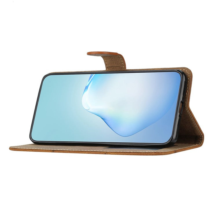 For Google Pixel 7a Imprinted Lines Leather Wallet Cover Crazy Horse Texture Phone Stand Case with Strap - Brown