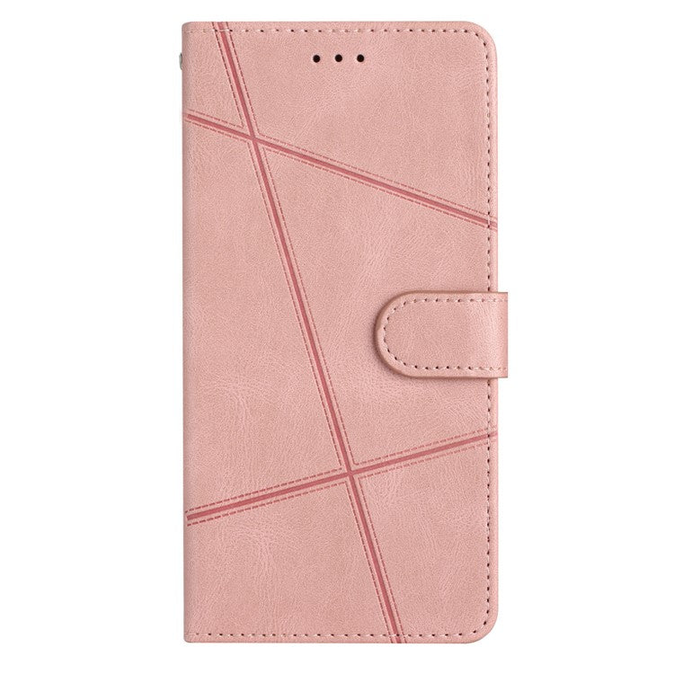 For Google Pixel 7a Imprinted Lines Leather Wallet Cover Crazy Horse Texture Phone Stand Case with Strap - Rose Gold