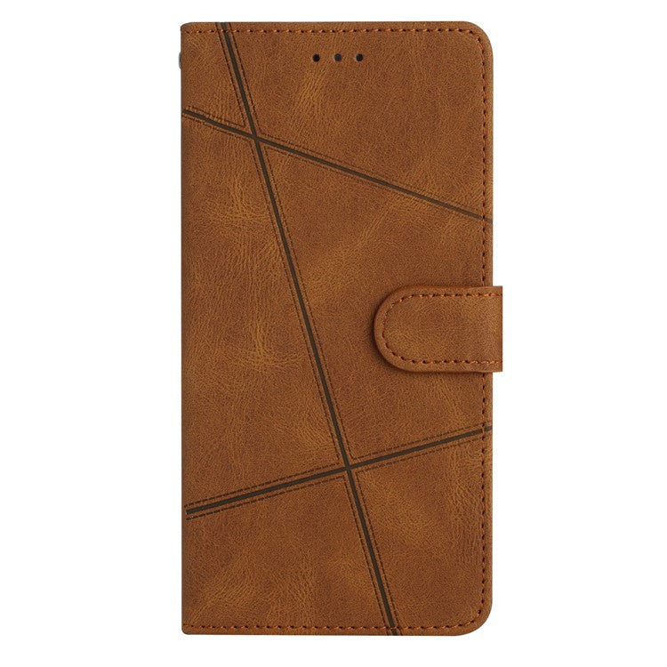 For Google Pixel 7 Pro 5G Imprinted Lines PU Leather Wallet Stand Anti-drop Cover Crazy Horse Texture Phone Case with Strap - Brown