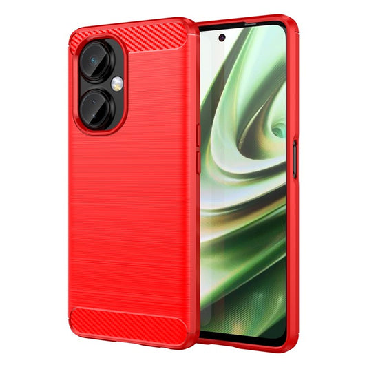 For OnePlus Nord CE 3 Lite 5G / Nord N30 5G Carbon Fiber Texture Brushed Phone Case Soft TPU Anti-drop Back Cover - Red