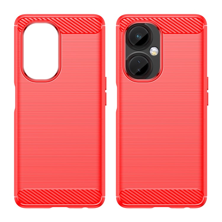 For OnePlus Nord CE 3 Lite 5G / Nord N30 5G Carbon Fiber Texture Brushed Phone Case Soft TPU Anti-drop Back Cover - Red
