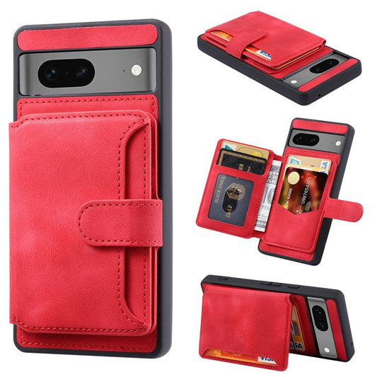 For Google Pixel 7 5G RFID Blocking Wallet Phone Cover Skin-touch Kickstand Leather Coated TPU Case - Red