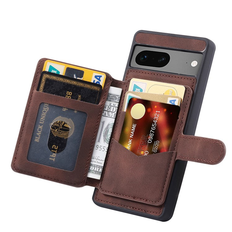 For Google Pixel 7a RFID Blocking Leather+TPU Anti-drop Phone Case Kickstand Wallet Skin-touch Cover - Coffee
