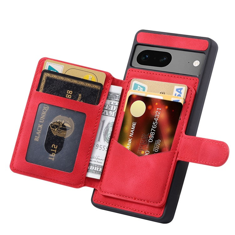 For Google Pixel 7a RFID Blocking Leather+TPU Anti-drop Phone Case Kickstand Wallet Skin-touch Cover - Red