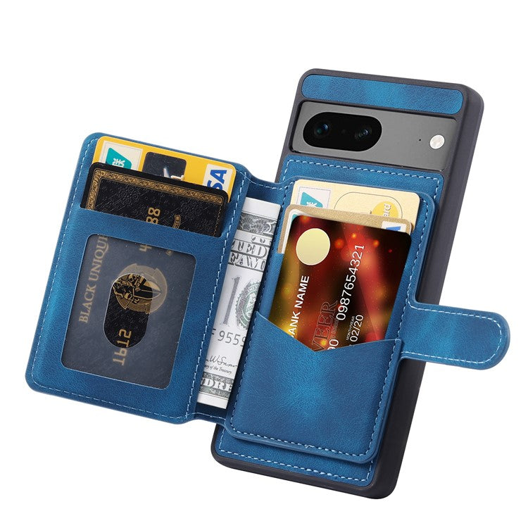 For Google Pixel 7a RFID Blocking Leather+TPU Anti-drop Phone Case Kickstand Wallet Skin-touch Cover - Navy Blue
