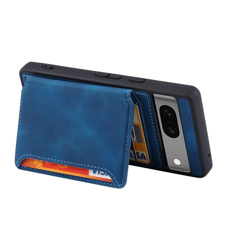 For Google Pixel 7a RFID Blocking Leather+TPU Anti-drop Phone Case Kickstand Wallet Skin-touch Cover - Navy Blue