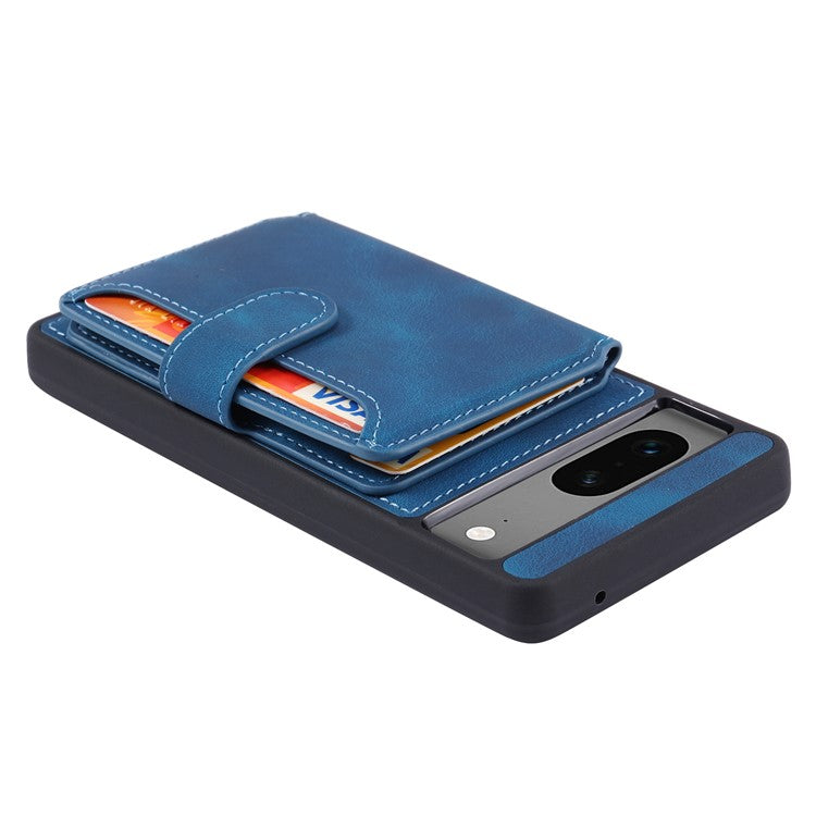 For Google Pixel 7a RFID Blocking Leather+TPU Anti-drop Phone Case Kickstand Wallet Skin-touch Cover - Navy Blue