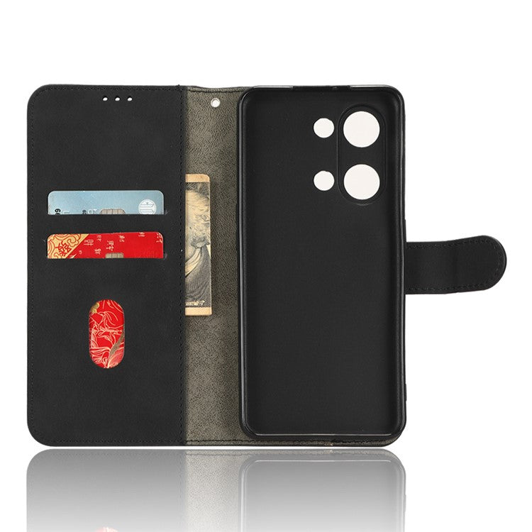 For OnePlus Nord 3 5G / Ace 2V PU Leather Flip Folio Wallet Case Stand Feature Skin-touch Shockproof Cell Phone Cover - Black
