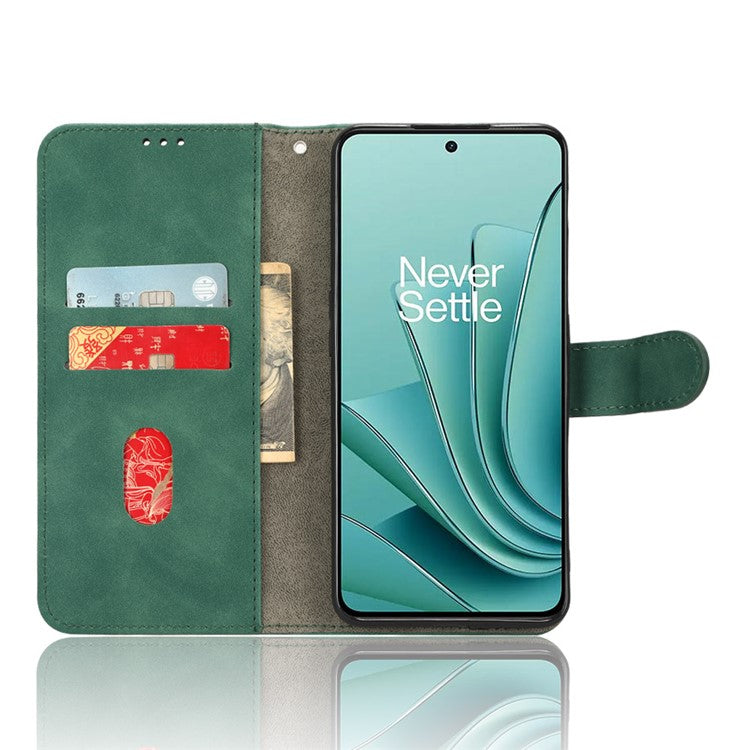 For OnePlus Nord 3 5G / Ace 2V PU Leather Flip Folio Wallet Case Stand Feature Skin-touch Shockproof Cell Phone Cover - Green