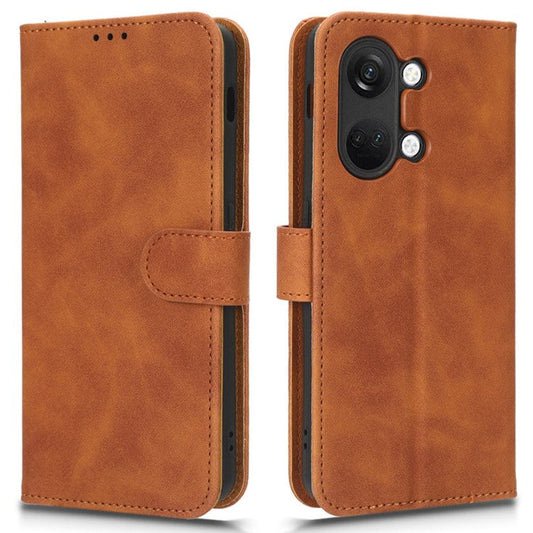 For OnePlus Nord 3 5G / Ace 2V PU Leather Flip Folio Wallet Case Stand Feature Skin-touch Shockproof Cell Phone Cover - Brown